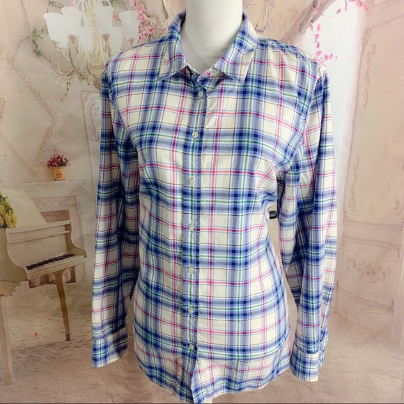 Talbots Tops - Talbots Blue Checker Button Down Shirt